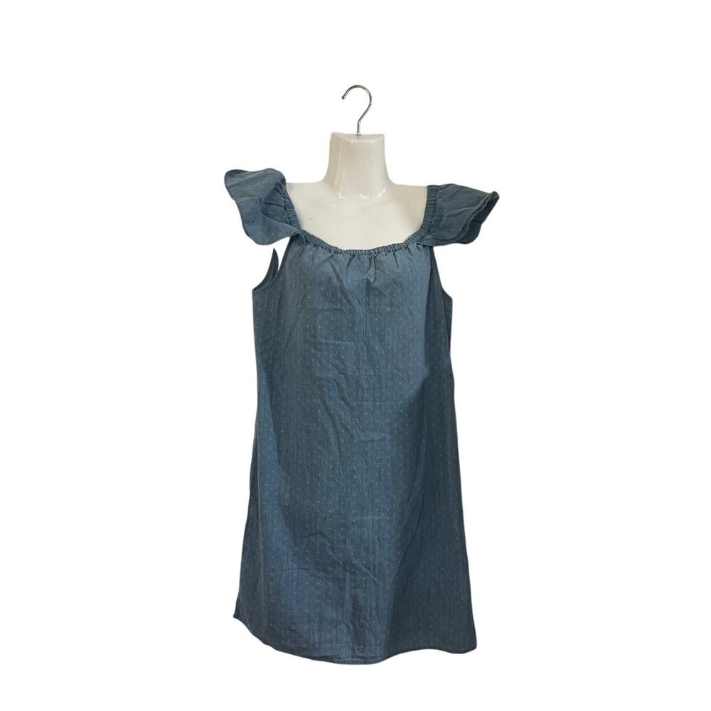 J.Crew Dobby Off the Shoulder Ruffle Sleeves Chambray Short Dress SZ 4 Western